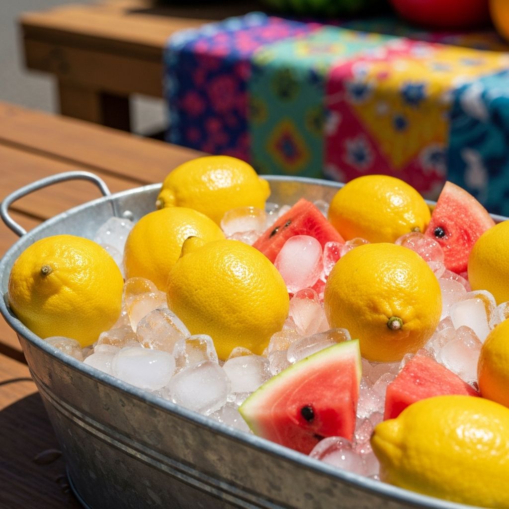 Fresh lemons and watermelon on ice